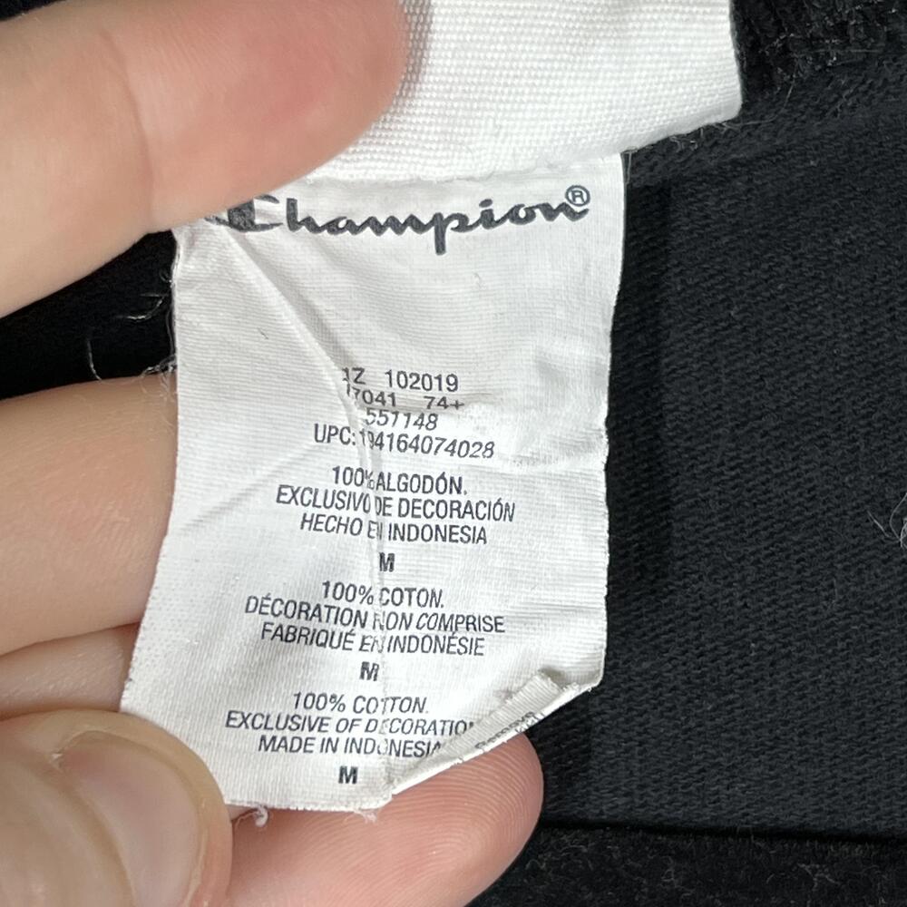 Champion Shirt Mens M Black Short Sleeve Crew Neck Embroidered Colorblock - Picture 4 of 8
